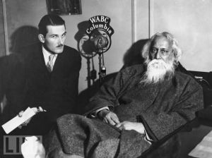 Chester Williams (left), Executive Secretary of the National Students Federation, interviewing Indian poet and philosopher Rabindranath Tagore