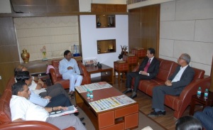 Chairman CK Birla and managing director Deepak of the Birla group of companies meeting Telangana chief minister K Chandrasekhar Rao