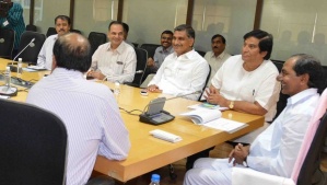 Telangana chief minister K Chandrasekhar Rao discussing with officials at the Secretariat in Hyderabad on 13th Aug 2014 the prospects of establishing a unit of Defence Research & Development Organisation in Telangana